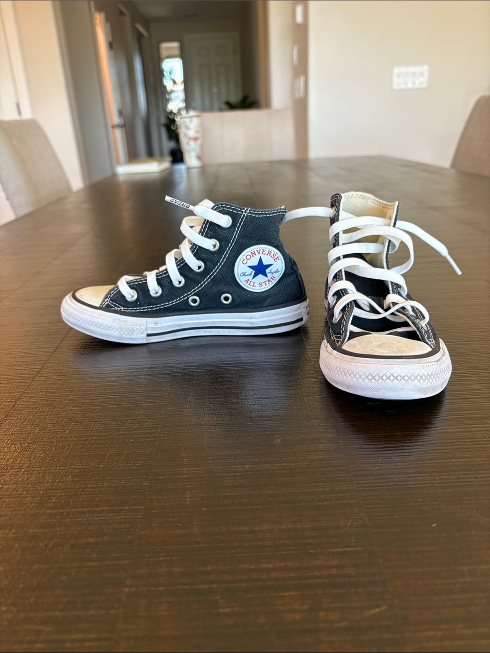 Converse Kids Black & White High Top Sneakers with Elastic Shoelaces